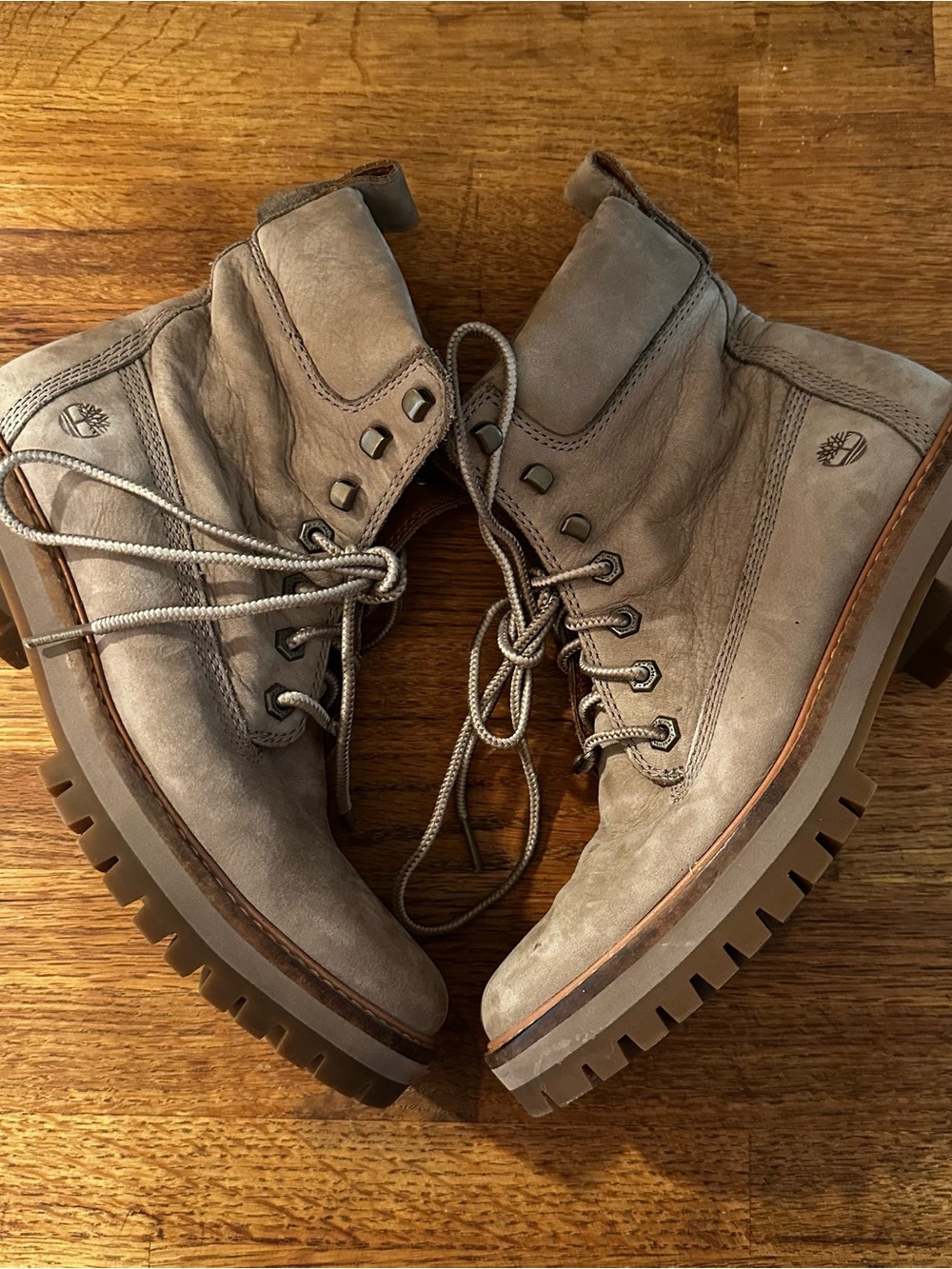 Timberland Taupe Leather Lace-Up Lug Boots
